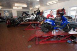 Tinklers service centre with motorcycles being serviced